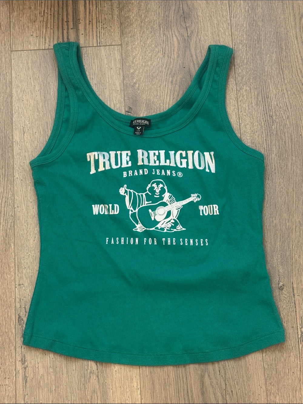 True Religion Teal Ribbed Logo Tank Top